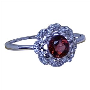 925 Sterling Silver Ring with Natural Burma Red Spinel 5mm Gem & Cz